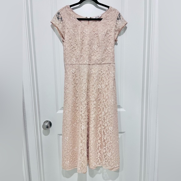 eshakti lace dress Dusty Blue Modest Lace Dress  Ruffle Detail